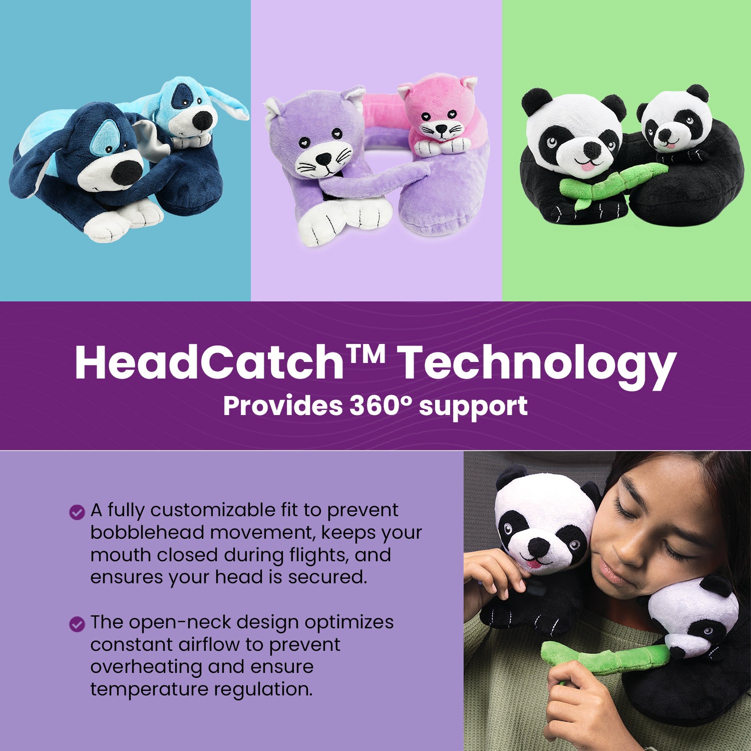 Evolution Kids Neck Pillow - HeadCatch Technology chin strap provides 360-degree support